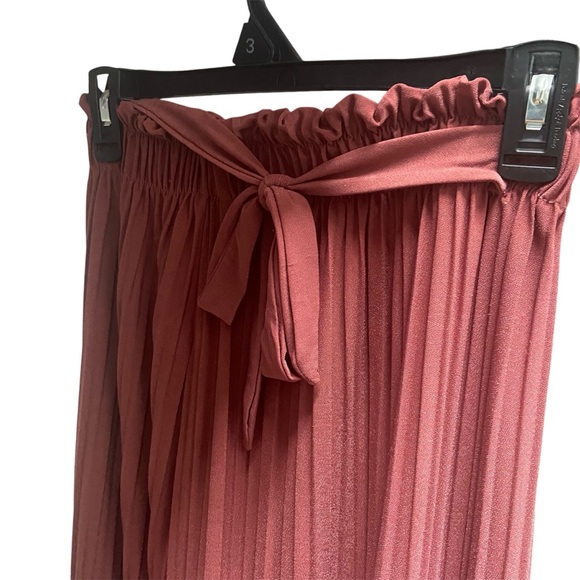 Mauve Ribbon Tie Chiffon Palazzo Pants - Pleated Wide Leg, Boho Chic, Size S - Picture 3 of 6